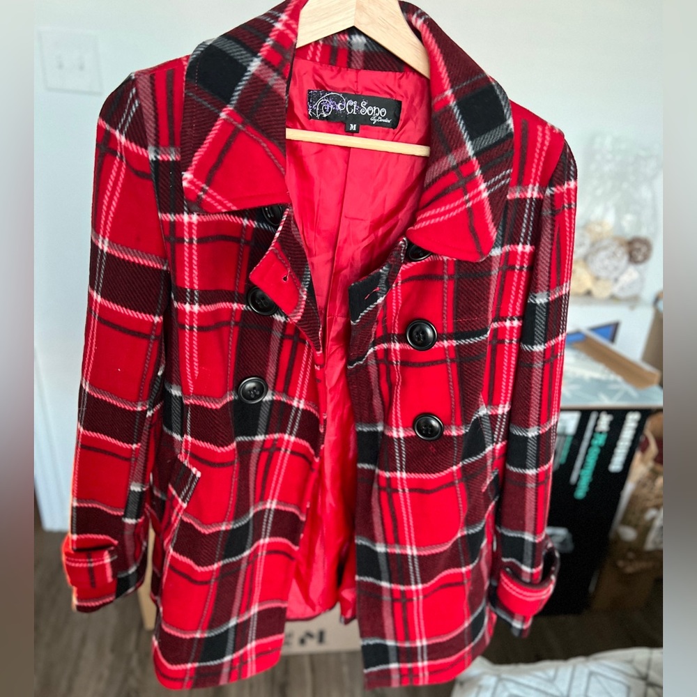 Plaid Peacoat Jacket Womens Size Medium
